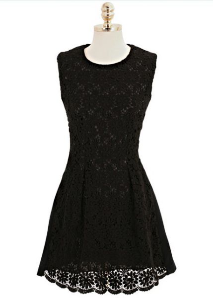 Vestido de renda em flores preto -  00087