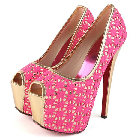 Peep toe rosa com dourado vazado - 00005